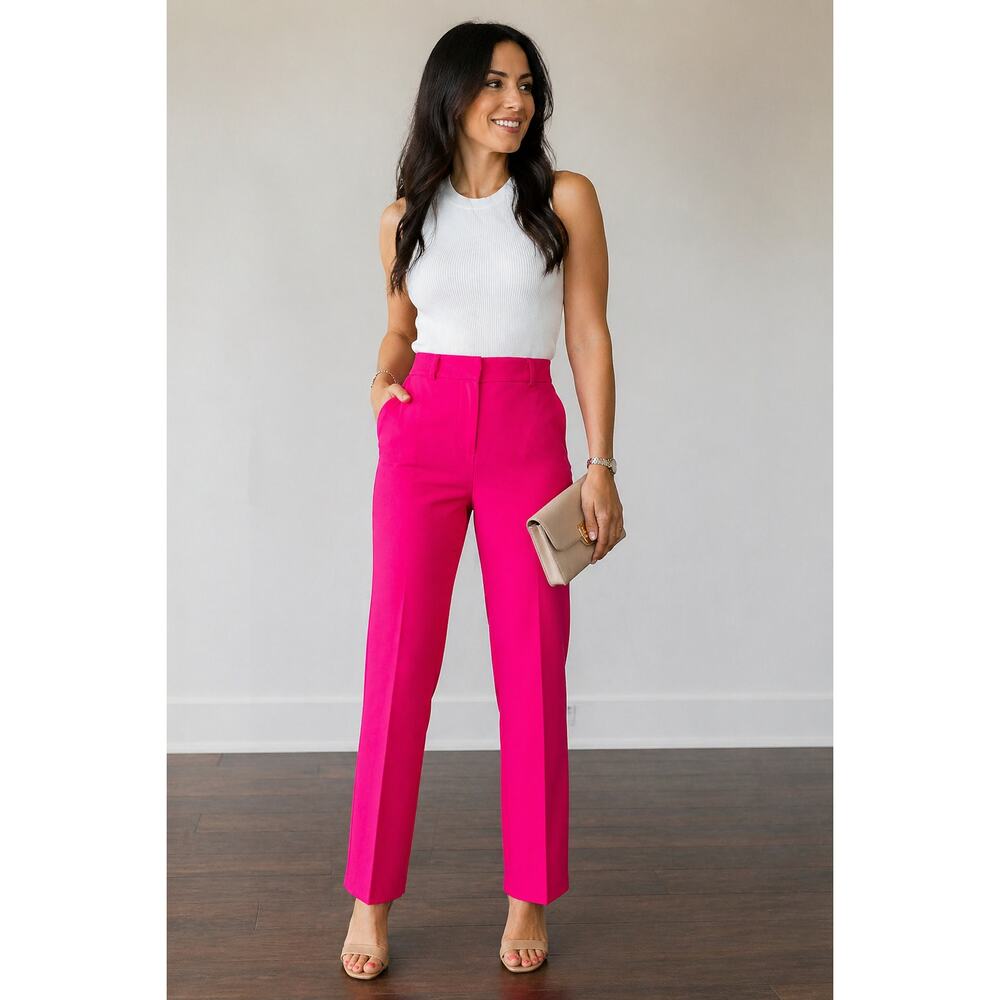 NY&Co. NWOT 7th Avenue Design Studio Hot Pink Straight Leg Modern Fit Pants
